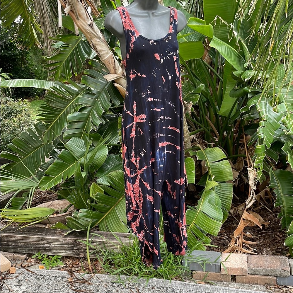 Black and Pinky rust Tie-Dye wide leg crop jumpsuit